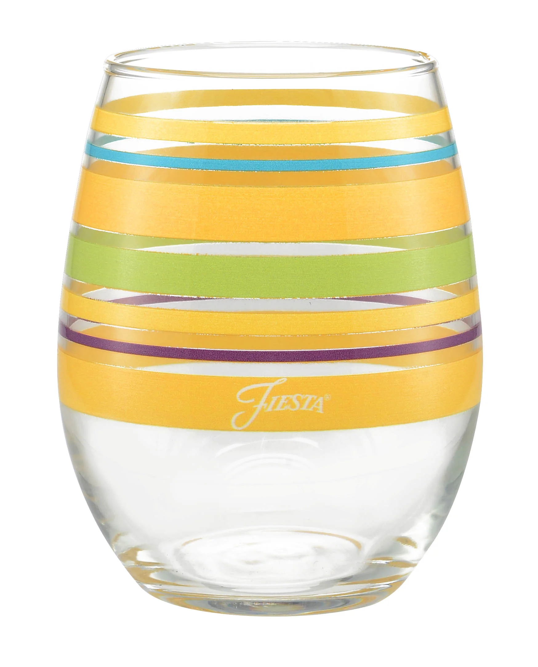 Retired 15 oz. Fiesta® Caribbean Sunset Stripes Stemless Wine – Set of 4 - Image 2