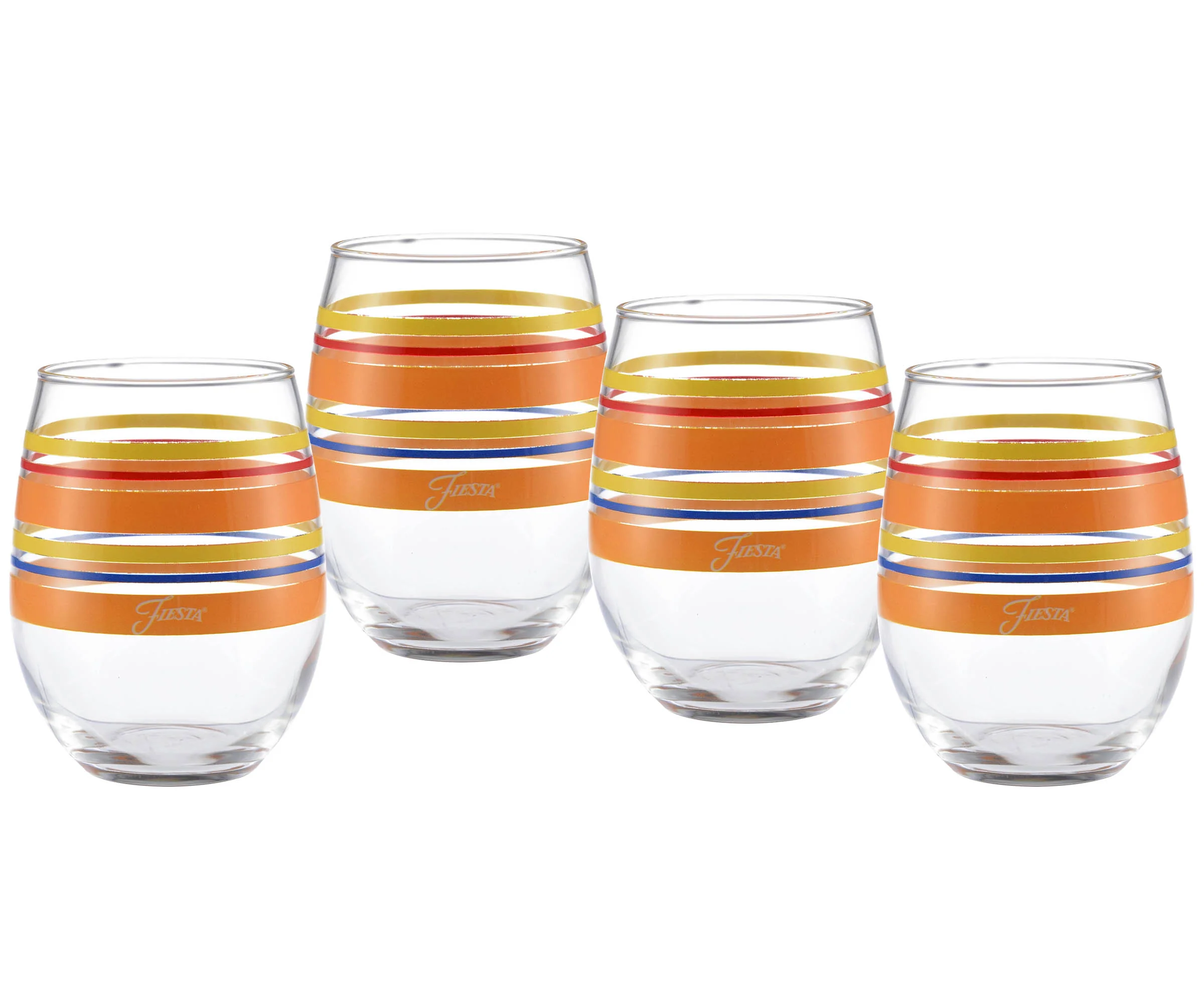 Retired 15 oz. Fiesta® Sienna Sunset Stripes Stemless Wine – Set of 4