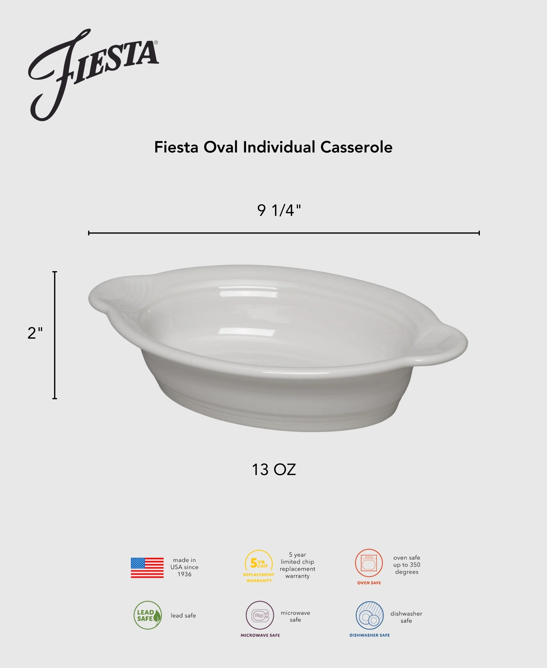 Fiesta 9 1/8 Inch Oval Individual Casserole 13 OZ - Image 2
